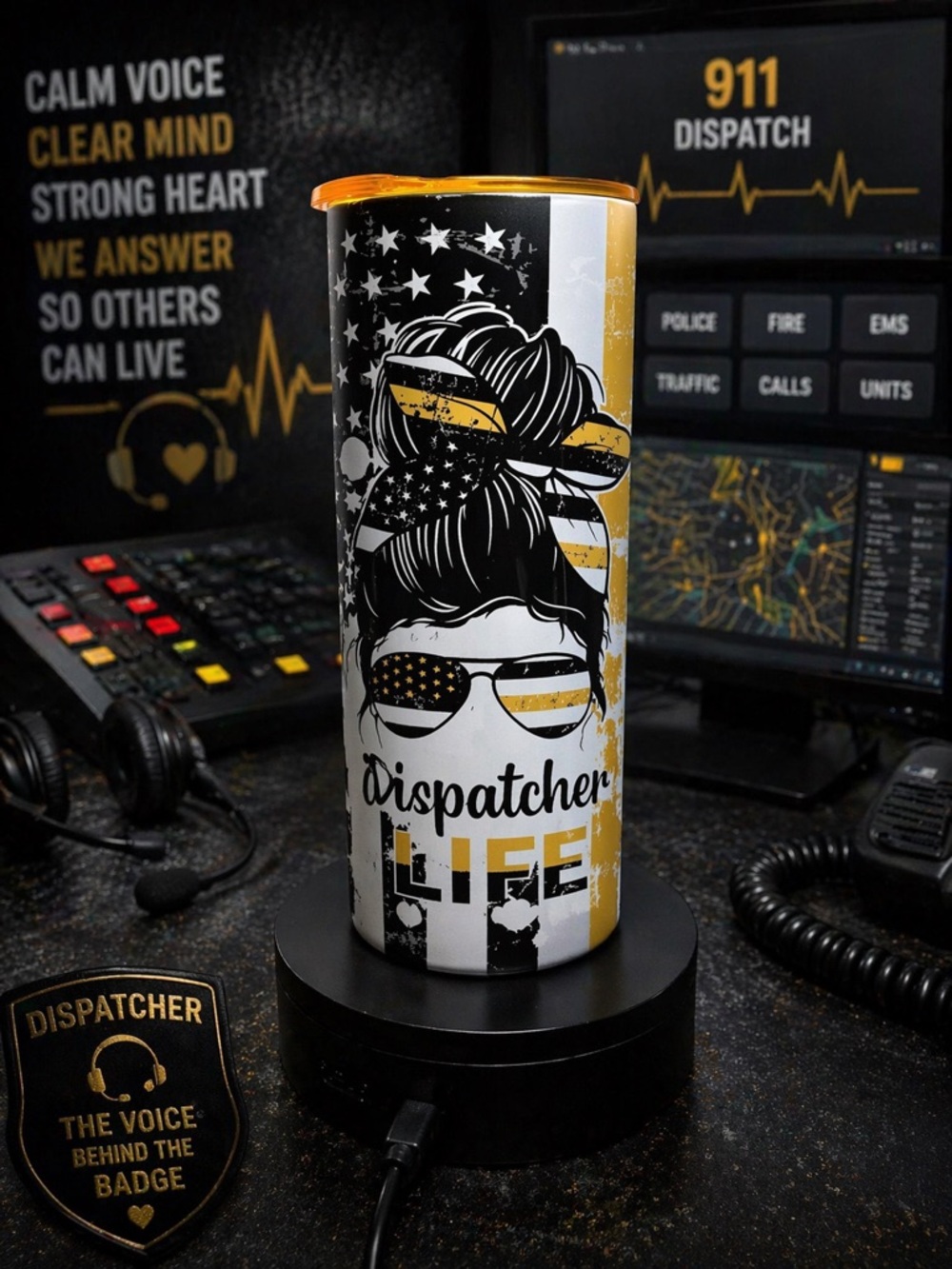 Dispatcher Life Insulated Water Bottle - Black & Gold